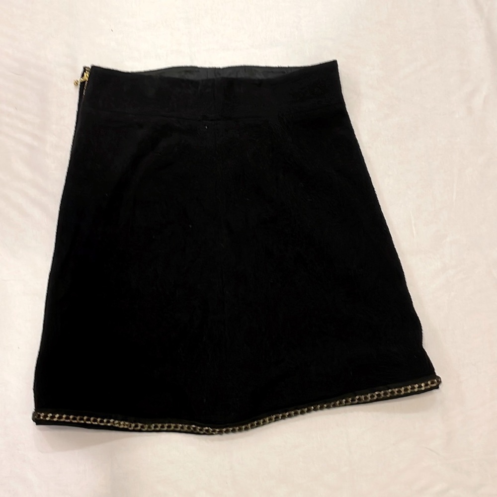 Kate Spade black bouclé skirt with gold chain trim